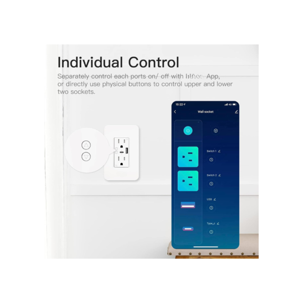 Enchufe Inteligente WIFI Doble Socket para empotrar entrada Tipo C + USB - Imagen 5