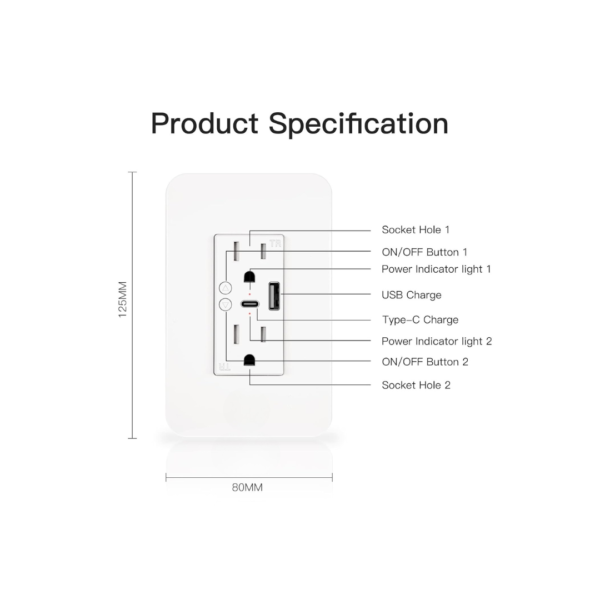 Enchufe Inteligente WIFI Doble Socket para empotrar entrada Tipo C + USB - Imagen 3